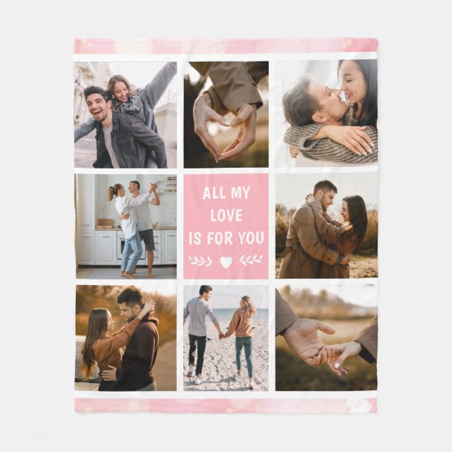 Love Pink 8 Photo Collage  Fleece Blanket (Front)
