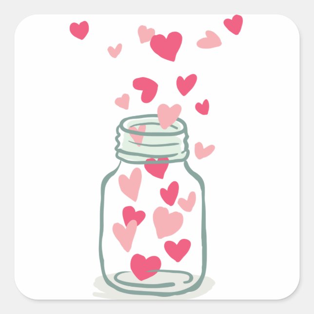 Love Pink And Red Hearts Mason Jars Wedding Square Sticker (Front)
