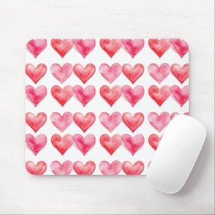 Love pink and red watercolor hearts pattern  mouse mat