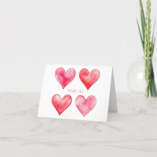 Love pink and red watercolor hearts pattern  thank you card
