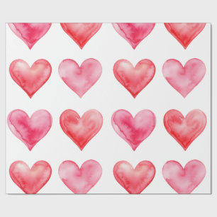 Love pink and red watercolor hearts pattern  wrapping paper