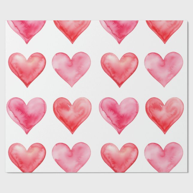 Love pink and red watercolor hearts pattern  wrapping paper (Seam)