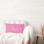 LOVE | Pink and White Reversible Lumbar Pillow<br><div class="desc">This custom throw pillow features a modern script font that reads "love", scrolled across both sides with inverse, reversible colours. Personalisation, such as a name or message, can easily be added by clicking "customise further". Makes a great gift for Valentines Day, newlyweds or just to freshen up the decor. Other...</div>