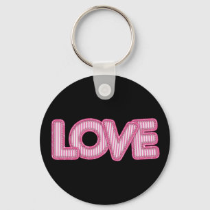 Love Pink And White Stripe Black Keychain