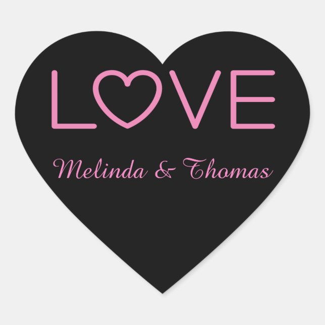 Love Pink & Black Personalised Name Sticker / Seal (Front)