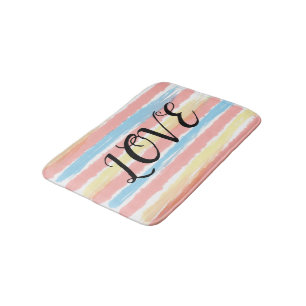 Love Pink Blue Yellow Stripes  Bath Mat