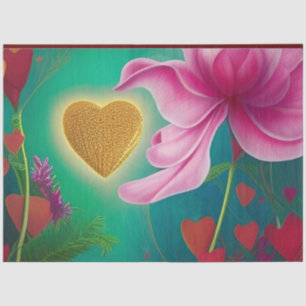 Love -Pink Flowers and Hearts  Tissue Paper