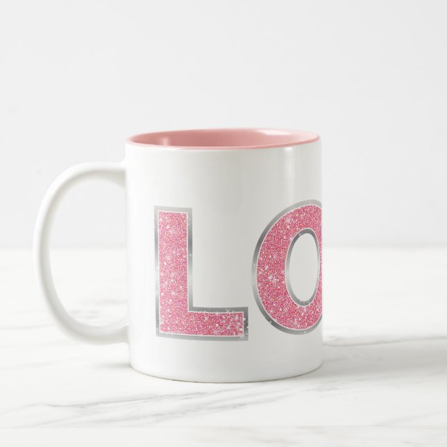 Love Pink Glitter Two-Tone Coffee Mug (Left)