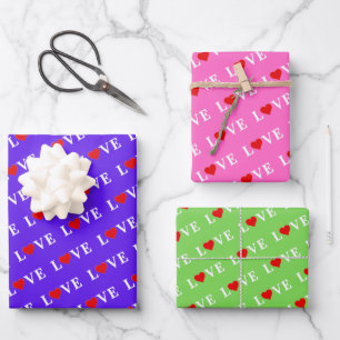 LOVE Pink Green Lavender Wrapping Paper Sheet