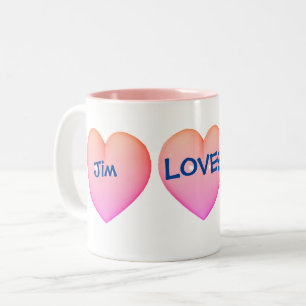 Love Pink Heart Personalised Two-Tone Coffee Mug