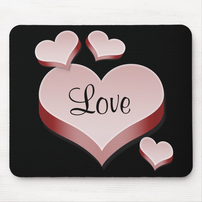 Love Pink Hearts on Black Background Mousepad (Front)