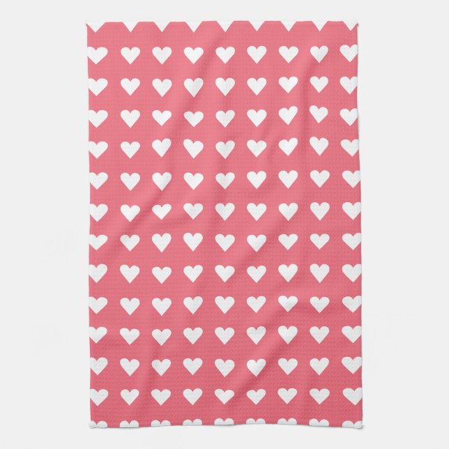 Love Pink Hearts Pattern Valentine Tea Towel (Vertical)