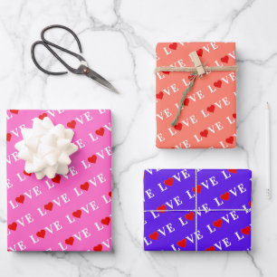 LOVE Pink Lavender Orange Wrapping Paper Sheet