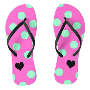 Love Pink & Mint Polka Dot Bridal Shower Party Flip Flops