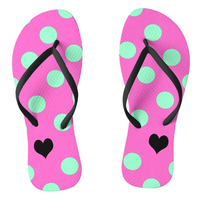 Love Pink & Mint Polka Dot Bridal Shower Party Flip Flops (Footbed)