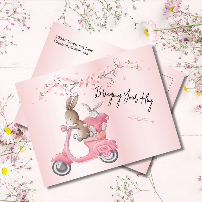 Love  Pink Moped Hearts Postcard (Creator Uploaded)