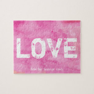 LOVE   Pink Personalised Family Valentine's Day Jigsaw Puzzle