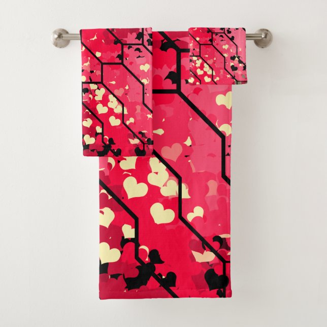 Love Pink & Red Pattern Bath Towel Set (Insitu)
