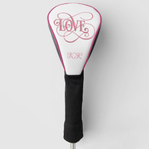 Love Pink Romantic Swirly Monogrammed Golf Head Cover