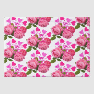 Love Pink Rose Floral Pattern Tissue Paper