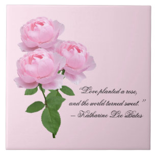 Love Pink Roses with Quote Decorative Ceramic Tile