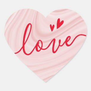 Love - pink satin swirls Valentine's Day Heart Sticker