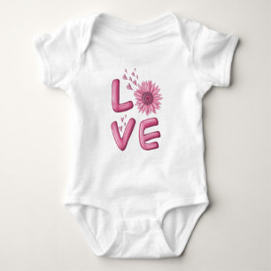 Love Pink Sunflower  Baby Bodysuit