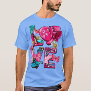 LOVE Pink Sunflower Ribbon Breast Cancer Awareness T-Shirt