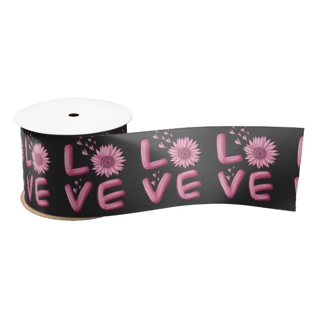 Love Pink Sunflower      Satin Ribbon (Spool)
