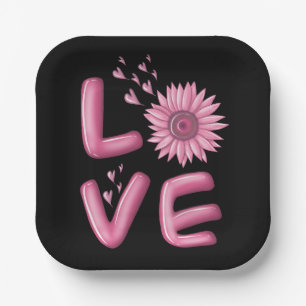 Love Pink Sunflower Square  Paper Plate