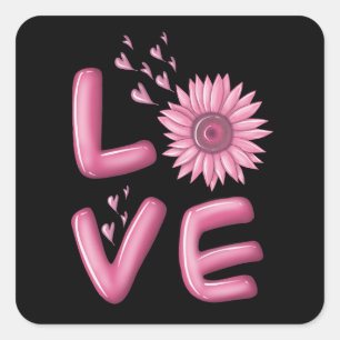 Love Pink Sunflower      Square Sticker