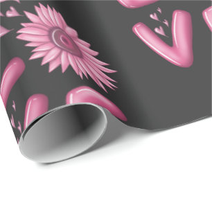 Love Pink Sunflower Wrapping Paper