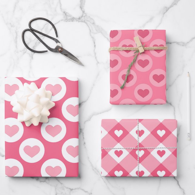 Love Pink Valentines Hearts Pattern  Wrapping Paper Sheet (Front)