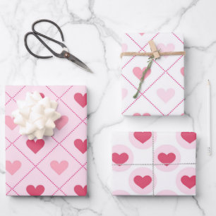 Love Pink Valentines Hearts Pattern Wrapping Paper Sheet
