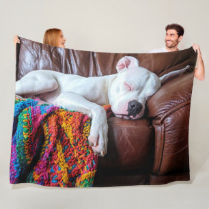 Love Pitbull Dog Sleeping on the Couch Fleece Blanket