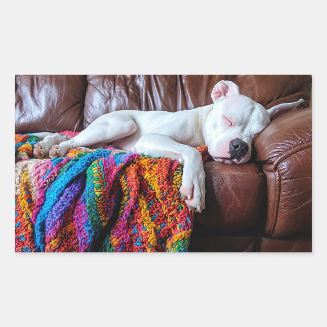 Love Pitbull Dog Sleeping on the Couch Rectangular Sticker (Front)
