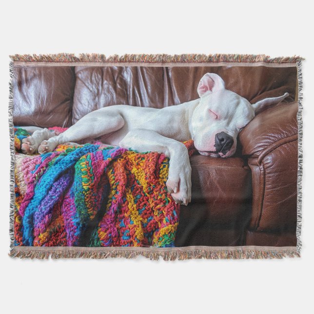 Love Pitbull Dog Sleeping on the Couch Throw Blanket (Front)