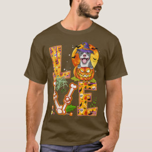 Love Pitbull Terrier Witch Pumpkin Scary Halloween T-Shirt