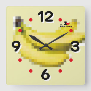 LOVE PIXEL FRUIT BY MASANSER BANANAS SQUARE WALL CLOCK