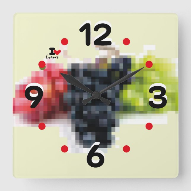LOVE PIXEL FRUIT BY MASANSER GRAPES SQUARE WALL CLOCK (Front)
