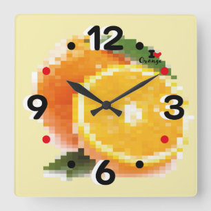LOVE PIXEL FRUIT BY MASANSER ORANGE SQUARE WALL CLOCK
