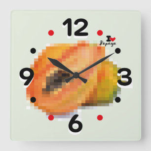 LOVE PIXEL FRUIT BY MASANSER PAPAYA SQUARE WALL CLOCK