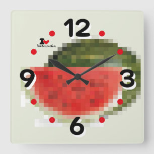 LOVE PIXEL FRUIT BY MASANSER WATERMELON SQUARE WALL CLOCK
