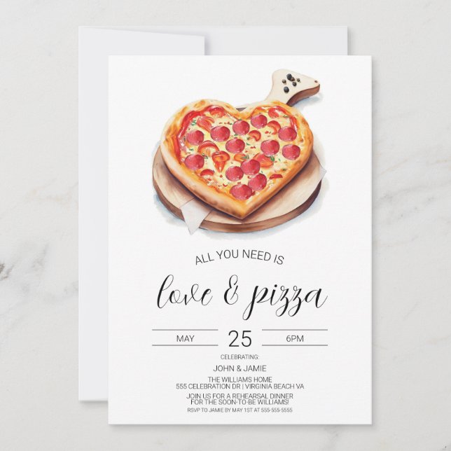 Love & Pizza Invitation, Engagement Couples Shower Invitation (Front)
