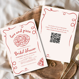 Love & Pizza Italian Hand Drawn Red Bridal Shower Invitation