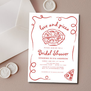 Love & Pizza Italian Hand Drawn Red Bridal Shower Invitation