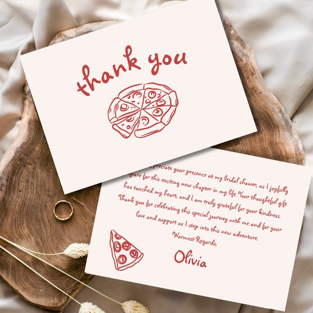 Love & Pizza Italian Hand Drawn Red Bridal Shower Thank You Card (Creator Uploaded)