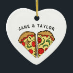 Love Pizza Personalised Ceramic Tree Decoration<br><div class="desc">Personalise this humourous Christmas  ornament  with the names of you and your spouse.  Design features two slices of delicious looking pizza with the words "pizza pie That's Amore" on the back.  Perfect for a pizza loving couple!</div>