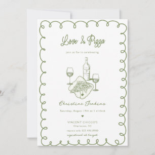 Love & Pizza   Whimsical  Bridal Shower Invitation