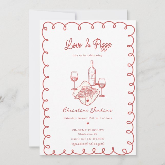 Love & Pizza | Whimsical  Bridal Shower Invitation (Front)